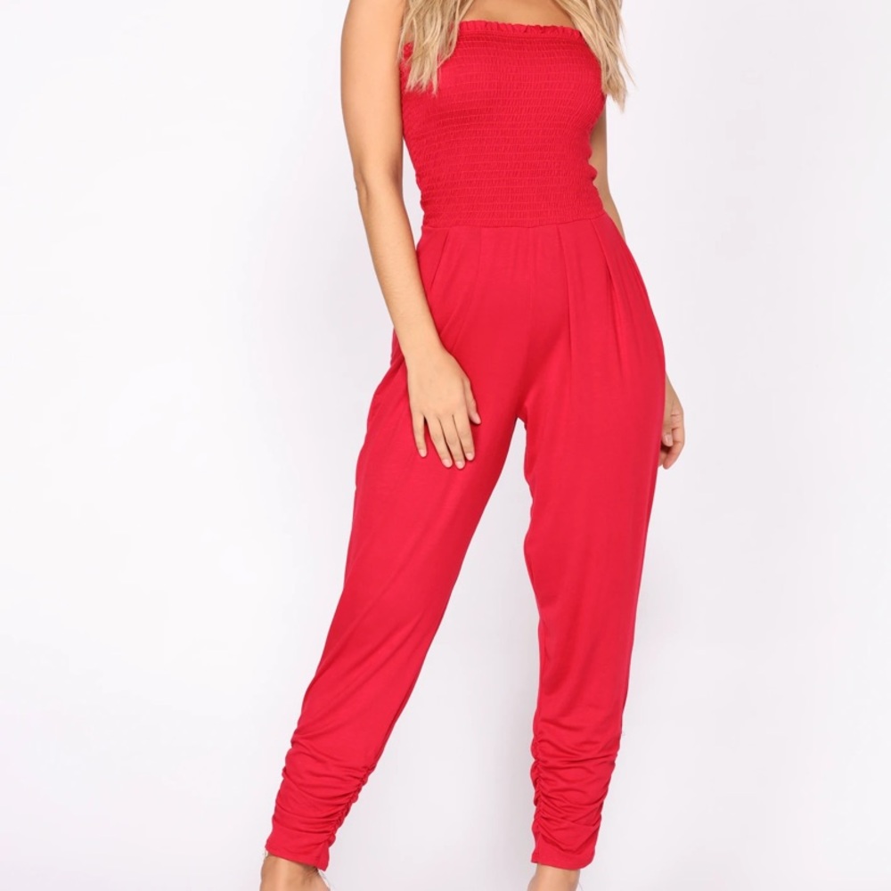 NWT Alanna Smocked Jumpsuit - Red